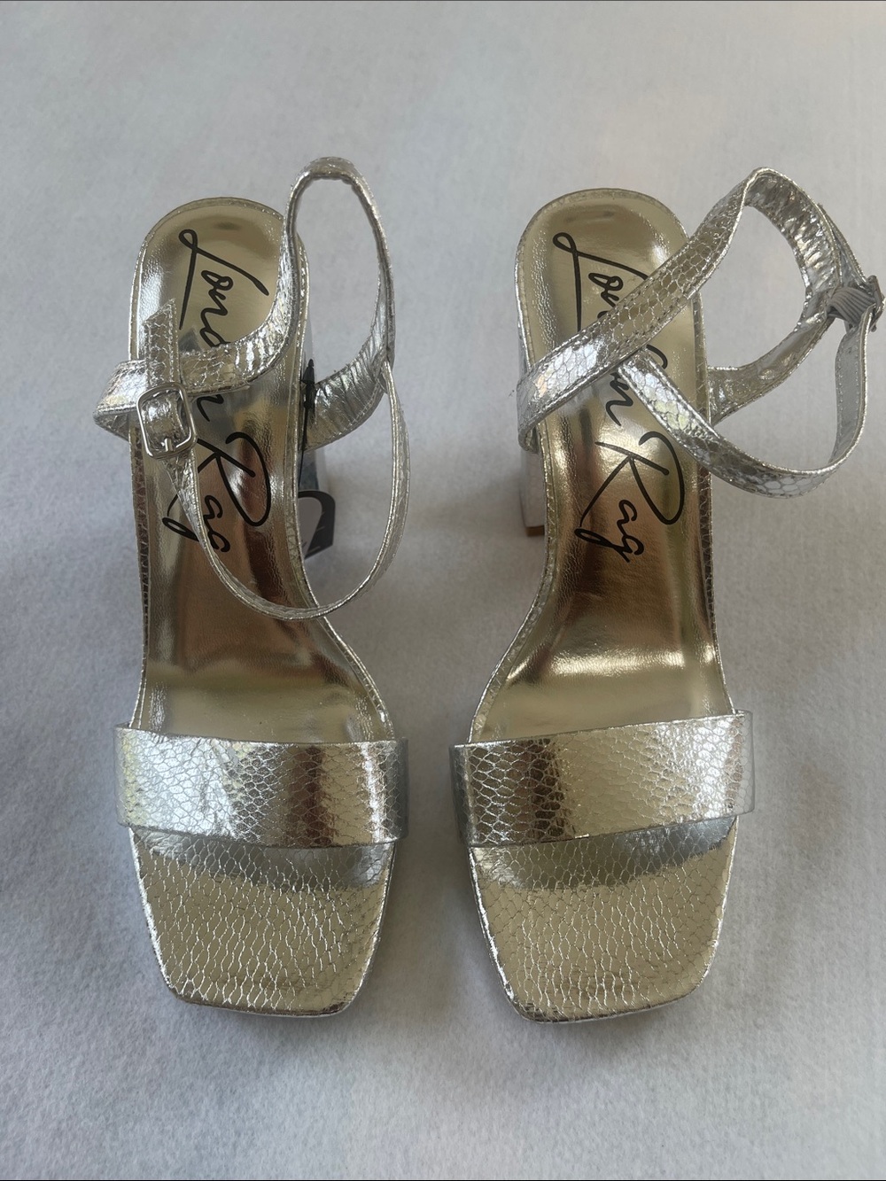 London Rag Silver Textured Platform Block Heel Sandals